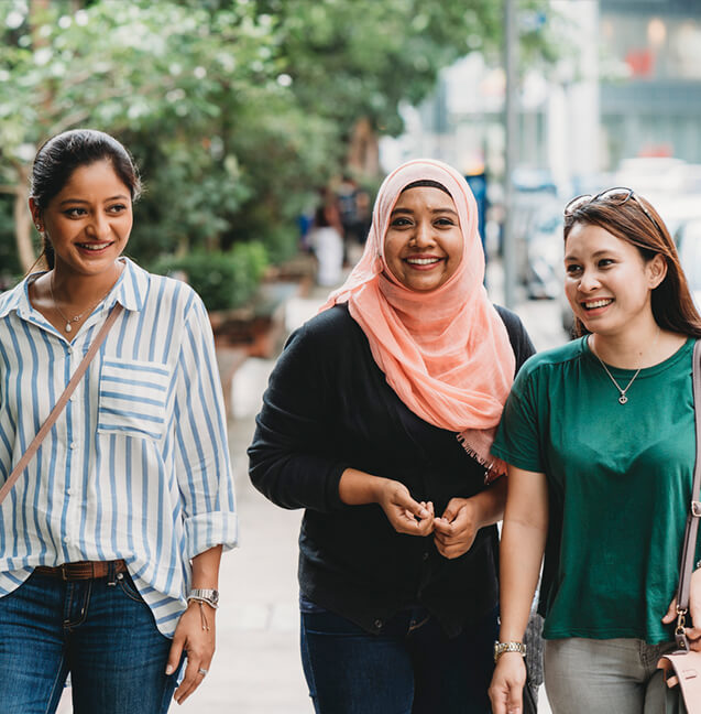 three women smiling